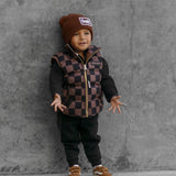 Puffer Vest in Cocoa + Black Checkered