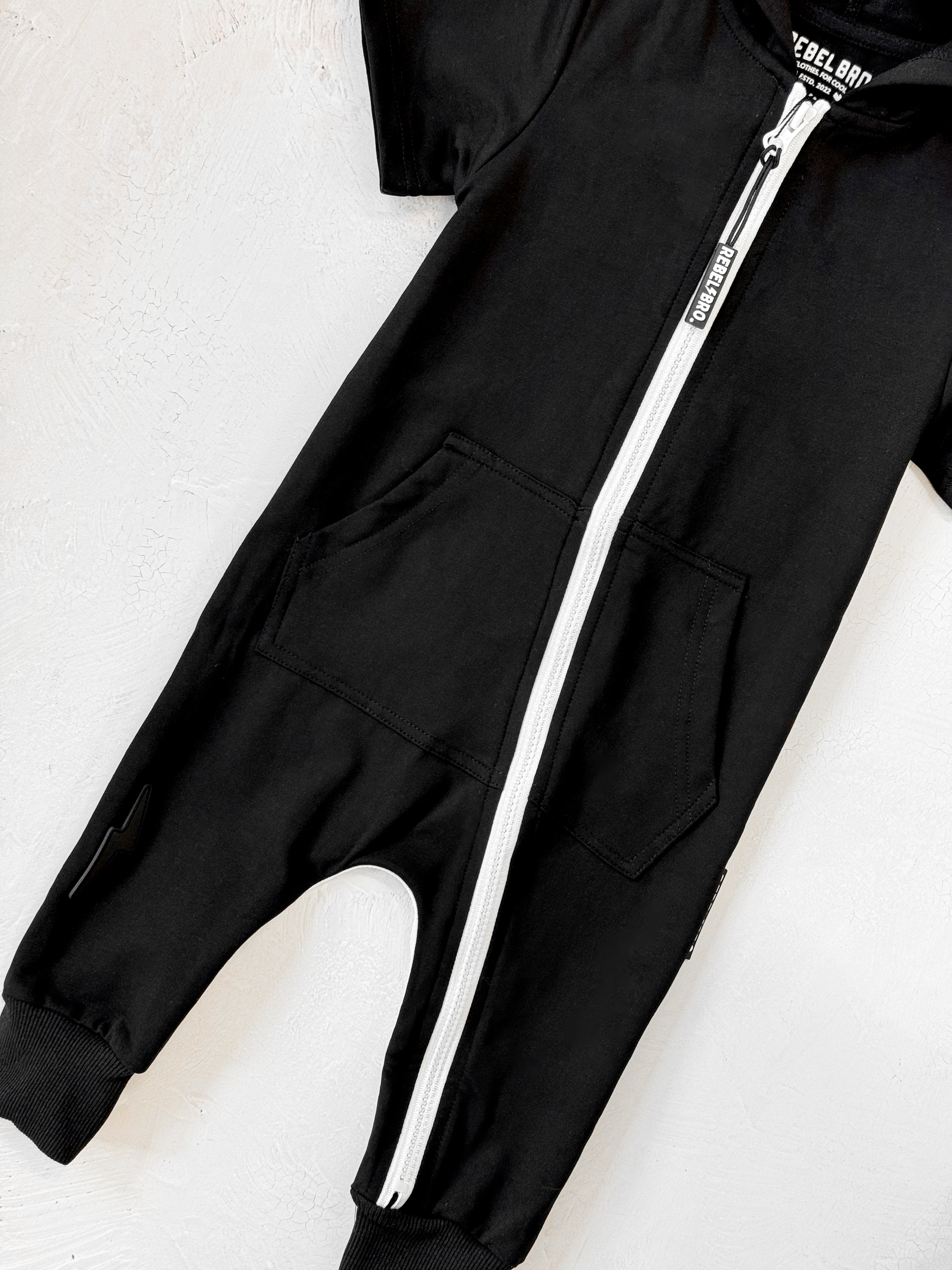 Hooded Rebel Short Sleeve Romper in Black - Rebel Bro
