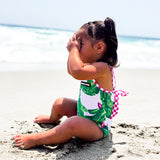 UPF50+ Girls Bow-Back One Piece Swimsuit in Palm Paradise