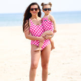 UPF50+ Women's One Piece Swimsuit in Bubble Gum Checkered