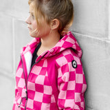 Girl's Full Zip Hoodie in Bubble Gum Checkered