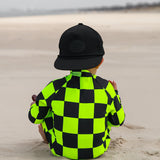 UPF50+ Boys Swim Romper in Neon Electric Lime + Black Checkered