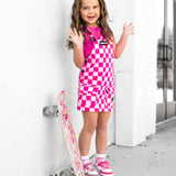 Overall Dress in Bubble Gum Checkered