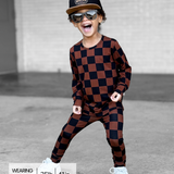 Bamboo Two Piece Set in Smoke + Spice (Checkered)