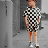 Everyday Cotton Shorts Set in Taupe + Black Checkered