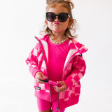 Girl's Full Zip Hoodie in Bubble Gum Checkered
