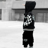 Hydro Letterman Jacket in Black + Cream Checkered
