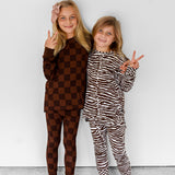 Bamboo Two Piece Set in Espresso Checkered