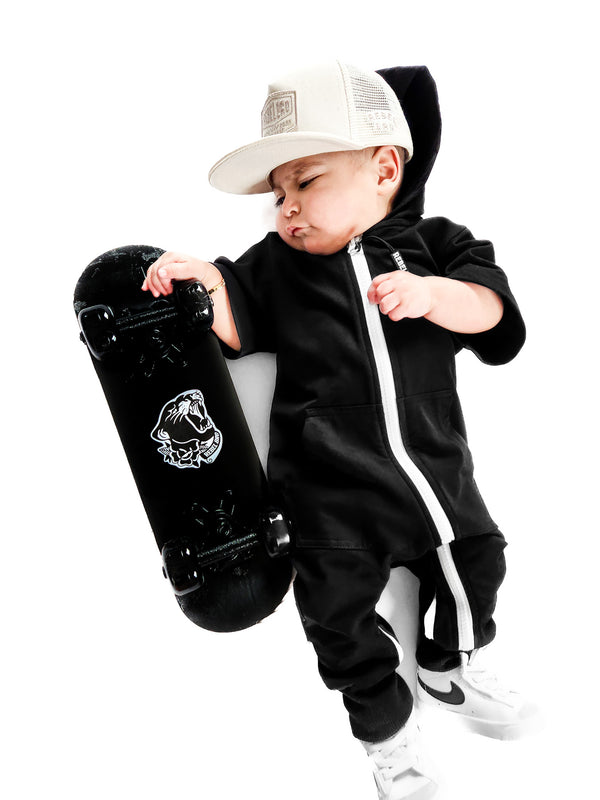 Hooded Rebel Short Sleeve Romper in Black - Rebel Bro