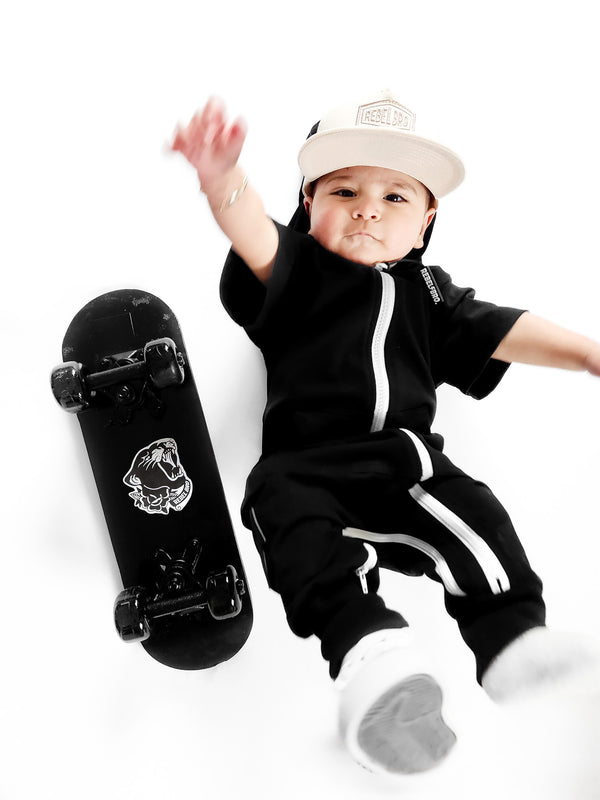 Hooded Rebel Short Sleeve Romper in Black - Rebel Bro