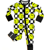 Bamboo Zippy Sleeper in Neon Electric Lime Smileys