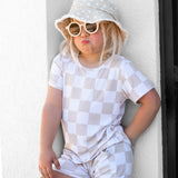 Biker Two Piece Set in Salt + Sand Checkered