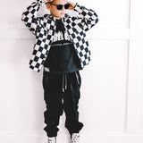 Hooded Flannel in Black + Cream Checkered