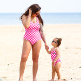 UPF50+ Women's One Piece Swimsuit in Bubble Gum Checkered