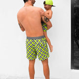 Men's Hybrid Swim Trunks in Neon Electric Lime Smiley