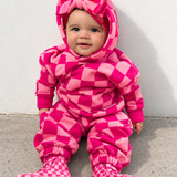 Fleece Hoodie + Sweatpants Set in Bubble Gum Checkered