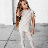 Bamboo Two Piece Set in Salt + Sand Checkered