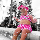 UPF50+ Retro Skirted Bikini Two Piece Swimsuit in Bubble Gum Checkered
