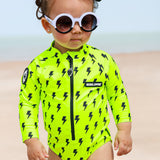 UPF50+ Girls One Piece Swimsuit in Neon Electric Lime x Jagger