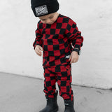 Organic Ribbed Set in Smoke + Crimson