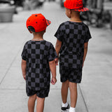 Biker Two Piece Set in Black + Charcoal Checkered