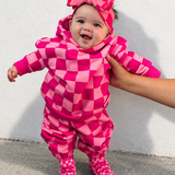 Fleece Hoodie + Sweatpants Set in Bubble Gum Checkered