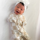 Ruffled Bamboo Zippy Sleeper in Salt + Sand Checkered