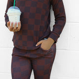 Organic Ribbed Set in Espresso Checkered