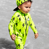 UPF50+ Boys Swim Romper in Neon Electric Lime x Jagger