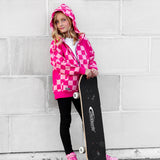 Girl's Full Zip Hoodie in Bubble Gum Checkered