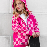 Girl's Full Zip Hoodie in Bubble Gum Checkered