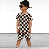 Biker Two Piece Set in Taupe + Black Checkered