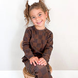 Organic Ribbed Set in Espresso Checkered