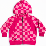 Girl's Full Zip Hoodie in Bubble Gum Checkered