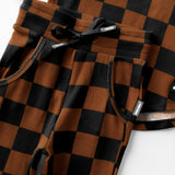 Organic Ribbed Set in Black + Rust Checkered