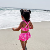 UPF50+ Retro Skirted Bikini Two Piece Swimsuit in Bubble Gum Leopard