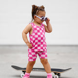 Tank + Biker Two Piece Set in Bubble Gum Checkered