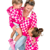 Girl's Full Zip Hoodie in Bubble Gum Checkered