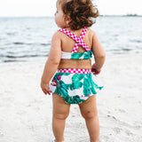 UPF50+ Retro Skirted Bikini Two Piece Swimsuit in Palm Paradise