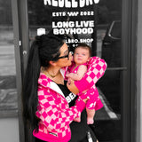 Women's Full Zip Hoodie in Bubble Gum Checkered
