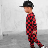 Bamboo Two Piece Set in Rebel Red + Black Checkered