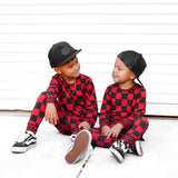 Bamboo Two Piece Set in Rebel Red + Black Checkered