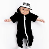 Hooded Rebel Short Sleeve Romper in Black - Rebel Bro