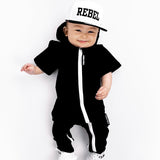Hooded Rebel Short Sleeve Romper in Black - Rebel Bro