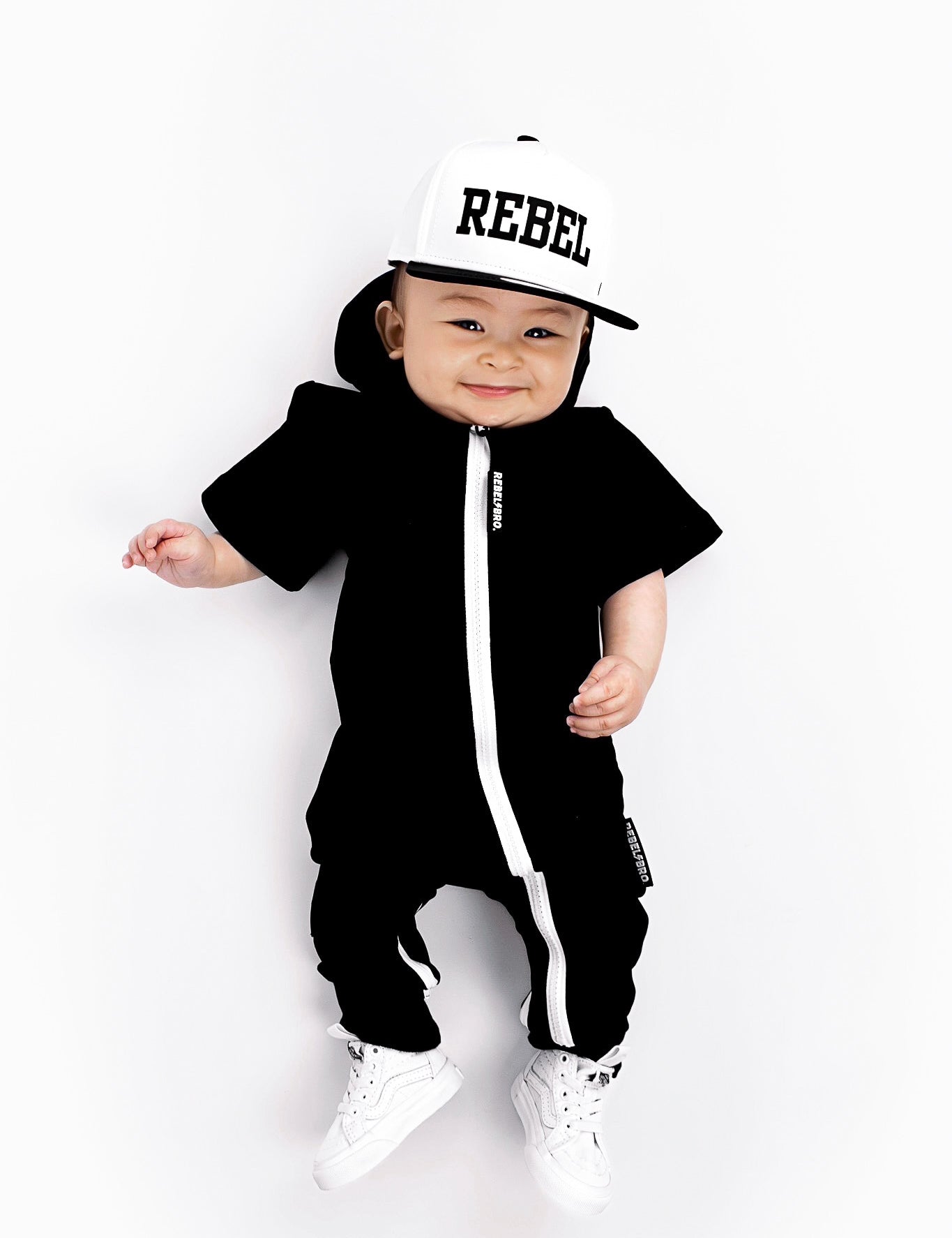 Hooded Rebel Short Sleeve Romper in Black - Rebel Bro
