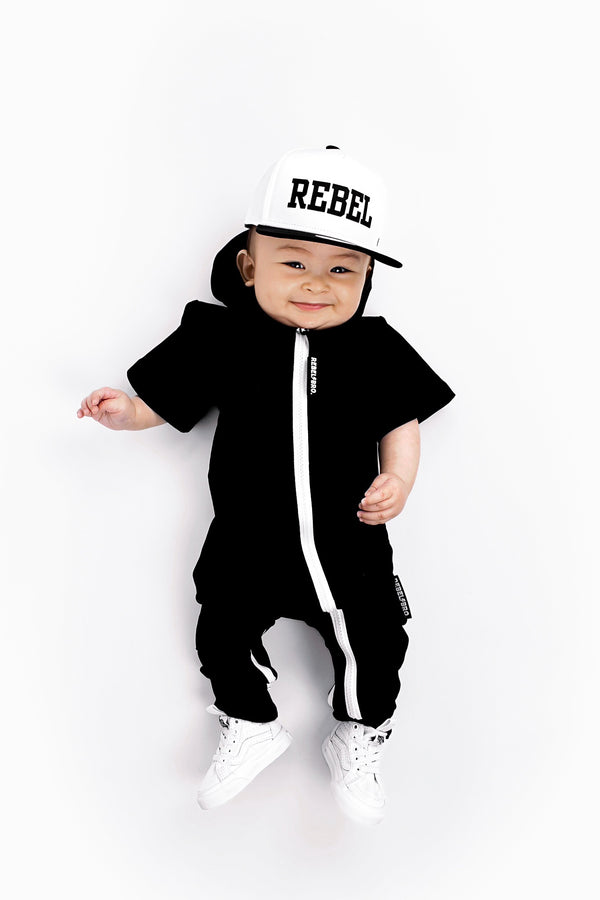Hooded Rebel Short Sleeve Romper in Black - Rebel Bro