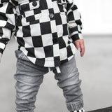 Hooded Flannel in Black + Cream Checkered