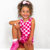 Tank + Biker Two Piece Set in Bubble Gum Checkered