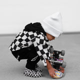 Hooded Flannel in Black + Cream Checkered