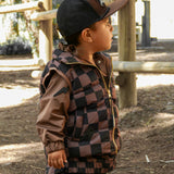 Puffer Vest in Cocoa + Black Checkered